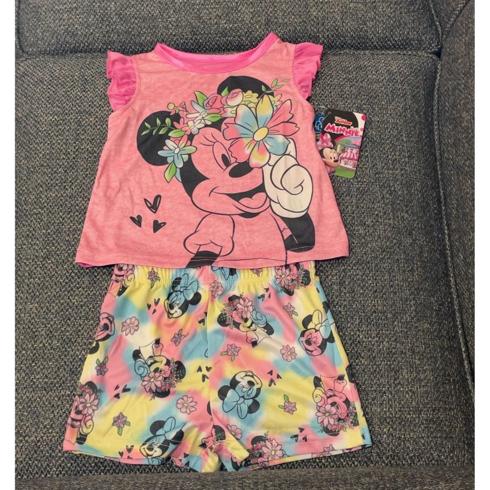 Disney Junior Girls Minnie Mouse Toddler Flutter Sleeve Pink Pajama Set 24M NWT